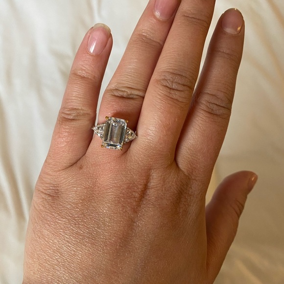 Emerald Cut Three Stone Engagement Ring - Picture 6 of 7